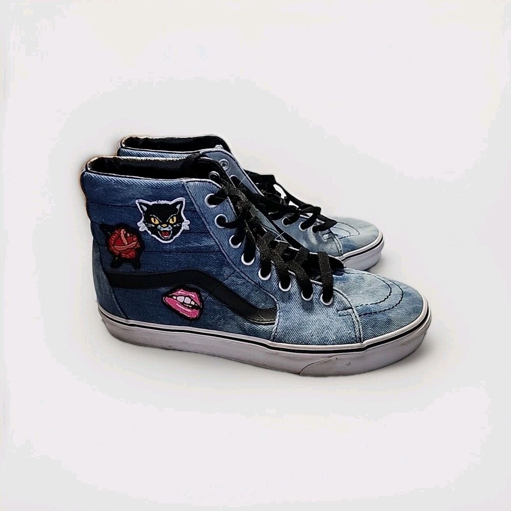 VANS SK8-Hi Women's Size 7.5 High-Top Skate Sneakers 72135 Acid Denim Patches